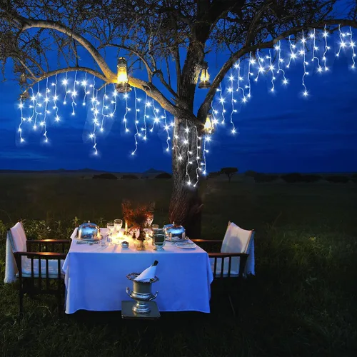 Vista 7 de Luces de carámbano para exteriores, 16.5 pies, 200 luces LED de Navidad para exteriores con 8 modos, impermeables, conectables, tira de luces
