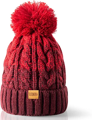Vista 19 de Redess Gorro de invierno con pompón y forro polar cálido, grueso y holgado, tejido, para la nieve, para esquiar, para mujer Beige