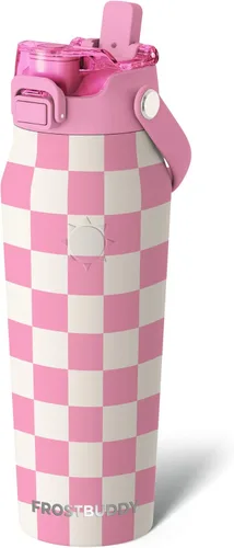 Vista 11 de Frost Buddy botella de agua aislada de 32 onzas con pajilla y tapa para beber Acero inoxidable a prueba de fugas 24 horas de frío Resistente