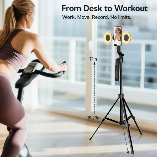 Vista 12 de Trípode de seguimiento facial automático de 71 pulgadas para iPhone con luz, kit de vlogging para iPhone con gesto/control remoto, rotación de 360°
