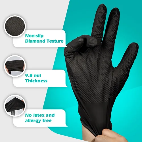 Vista 2 de General Medi Guantes industriales de nitrilo con textura de diamante elevado, 100 unidades de grosor (XL)