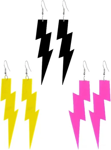 Vista 16 de Pendientes con colgante RUIZHEN con forma de rayo para mujer, con colores a elegir, acrílico exagerado 6 pares conjunto-1