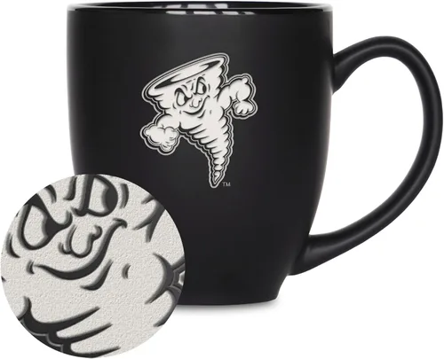 Vista 443 de Rico Industries - Taza de cerámica mate negra con grabado láser estándar de 15oz para NCAA (escuelas T & U) - Para bebidas calientes o frías