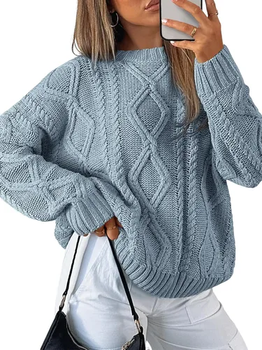 Vista 10 de Trendy Queen Suéteres de punto trenzado de gran tamaño para mujer, trajes Verde militar