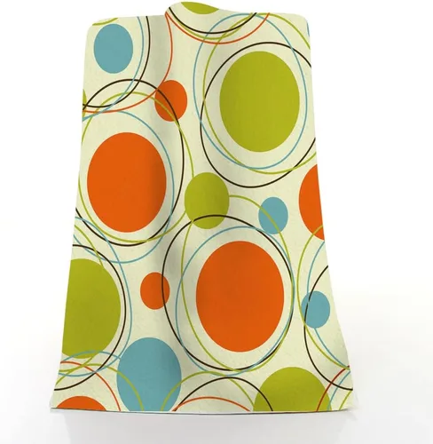 Vista 3 de Pehede Toalla de mano naranja retro 60S, azul y verde claro, círculo colorido repetitivo, toalla de baño suave para cara de invitados, decoraciones