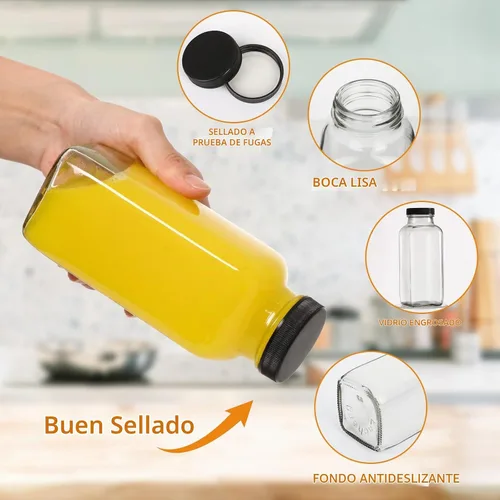 Vista 2 de AuroTrends Botellas de vidrio de 12 onzas con tapas 12Pack, botellas de vidrio de 360ml para jugos, agua, kombucha - Botellas de vidrio
