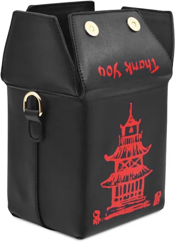Vista 2 de Bolso bandolera de moda, bolso chino para llevar con correa de cadena cómoda (negro-rojo), Rojo