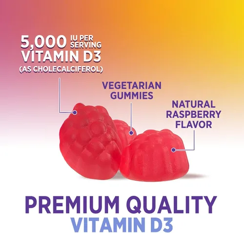 Vista 3 de Gomitas de vitamina D3 de 125 mcg (5000 UI) por porción, apoyo inmunológico y apoyo óseo, suplemento dietético de gomitas de vitamina D, suplemento
