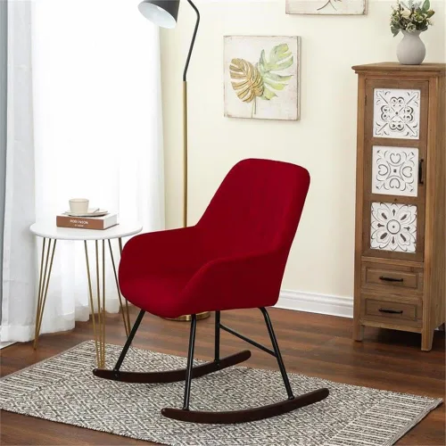 Vista 4 de LuxenHome - Sillas modernas de terciopelo con acento, mecedora tapizada roja, sillas de comedor, sofá individual, silla con brazo para sala