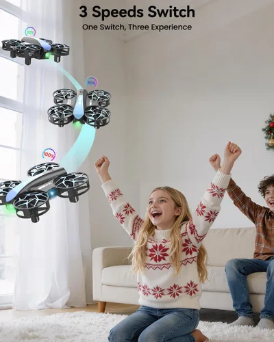 Vista 6 de SIMREX Mini dron para niños con giro de 360° y luces LED, cuadricóptero a control remoto, retención de altitud, despegue/aterrizaje con una tecla, 3
