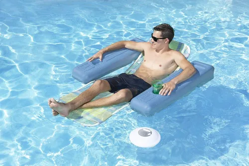 Vista 3 de Poolmaster Tumbona flotante retro caribeña para adultos, a cuadros