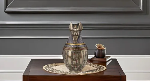 Vista 3 de Tarro canopic de urna conmemorativa de perro Anubis egipcio raro