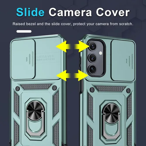 Vista 3 de Janmitta Compatible con Galaxy A15 5G Funda con Cubierta Deslizante Integrada para Lente de Cámara + Protector de Pantalla + Soporte de Anillo