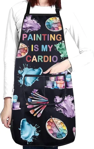 Vista 6 de CENWA Artista Pintura Es Mi Cardio Delantal de Arte Profesor Regalo Pinceles de Pintura Delantal Ajustable Para Amante del Arte Estudiante