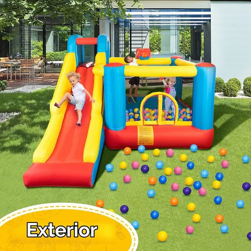 Vista 6 de JOYMOR Casa de Rebote Inflable, Castillo Hinchable para Saltar con Centro de Juego y Soplador de Aire, Tobogán Saltarín, Adecuado para Bebés