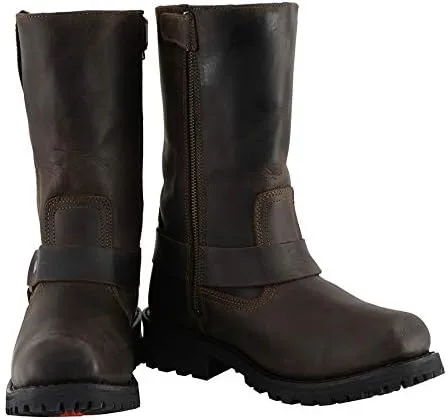 Vista 4 de Milwaukee Leather MBM9062 - Botas clásicas de 11 pulgadas con arnés marrón oscuro con punta cuadrada para hombre, talla 9