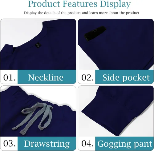 Vista 2 de VIAOLI Conjunto de ropa quirúrgica para mujer, camiseta y pantalón deportivo, ropa de trabajo, clínica, moderna, uniforme médico (10 bolsillos)
