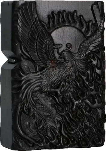 Vista 24 de Caja de carcasa de madera de ébano negro natural tallada para módulo Zippo (Serpiente Cobra)