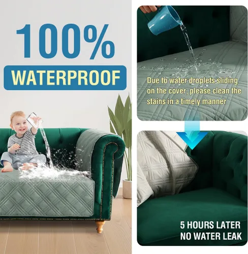 Vista 5 de H.VERSAILTEX Funda 100% impermeable para sillón con funda para reposabrazos extra larga, funda protectora tradicional de muebles Chesterfield