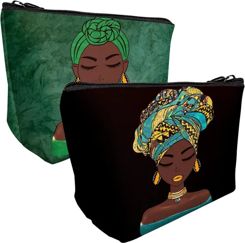 Vista 2 de Bolsa de maquillaje Melanin para mujer, bolsa de cosméticos impresa portátil, bolsa de aseo de viaje, bolsa organizadora de maquillaje para mujeres
