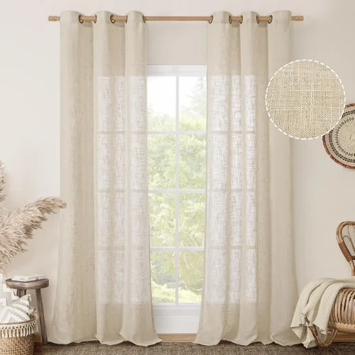 Vista 33 de LAMIT Cortinas de lino marrón caramelo para sala de estar, 84 pulgadas, de lino sintético, texturizado, filtrante de luz, paneles de privacidad