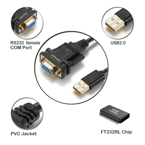 Vista 7 de Adaptador USB a serie RS232 con chipset FTDI - Cable USB 2.0 a serie DB9 hembra para Windows y Mac (6 pies)