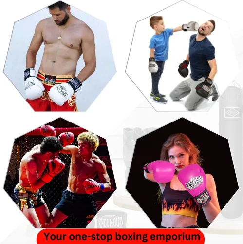Vista 4 de Juego de 2 pares de guantes de boxeo para adultos con sensación premium para entrenamiento de gimnasio en casa y competición, lo mejor