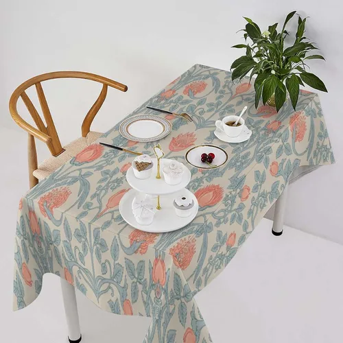 Vista 349 de Mantel Floral Retro de Pájaros, Diseño Original Bohemio William Morris Estampado Cubierta de Mesa para Hogar Picnic Fiesta Comedor Cocina William