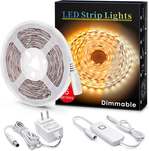 Vista 8 de MYPLUS - Tira de luces LED de color blanco, 16.4 pies, luz diurna blanca de 6000 K, cinta de luces LED con 700 lúmenes regulables y 300 LEDs, tira