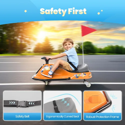 Vista 4 de 24V Go Kart eléctrico de deriva para niños de 3 años en adelante, karts de deriva con función de andar encima, ruedas brillantes mejoradas, coche