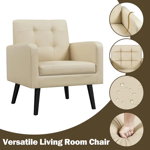 Vista 7 de Yaheetech - Sillas de acento de mediados de siglo, silla moderna tapizada de piel sintética para sala de estar, sillón acogedor con respaldo