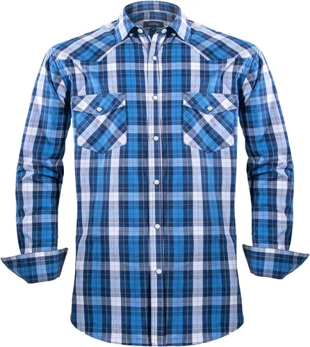 Vista 10 de Men's Western Cowboy Shirts-Long Sleeve Snap Button Plaid Shirt, Regular Fit Cotton Casual Shirt