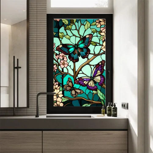 Vista 8 de Película de privacidad para ventana, película de vidrieras de girasol, película de privacidad extraíble para ventana, adhesivo estático decorativo