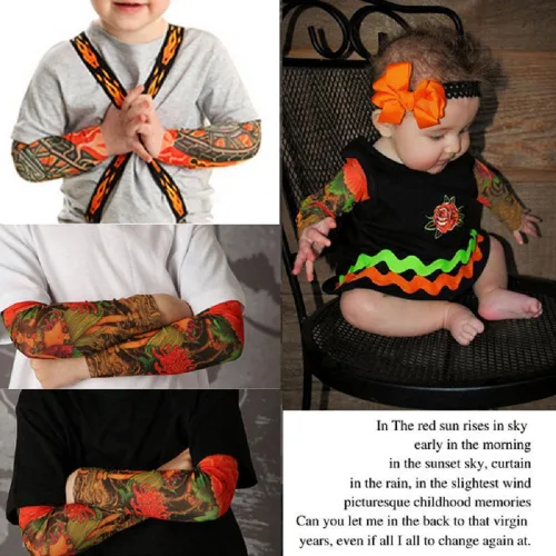 Vista 3 de 6 fundas temporales para tatuajes para niños y niñas, mangas de protección solar falsas para deportes al aire libre, equitación, ciclismo, A