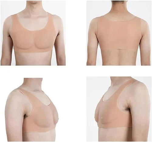 Vista 2 de WQCZ Chaleco falso del pecho del silicón, falso pectoral del hombre del pecho del pecho del hombre de las almohadillas para cosplay traje
