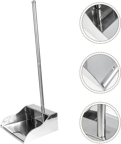 Vista 5 de Cabilock Recogedor con mango largo de acero inoxidable, pala con mango de metal, herramienta de limpieza para vestíbulo, garaje, hogar, oficina