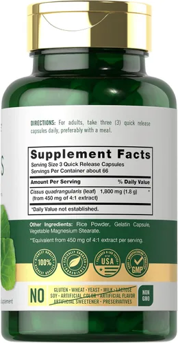 Vista 2 de Carlyle Cissus Quadrangularis 200 Cápsulas Suplemento de extracto de hierbas tradicionales Fórmula sin OMG y sin gluten