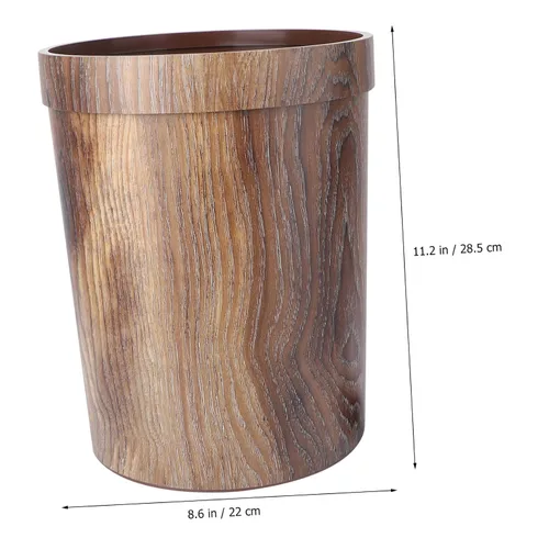 Vista 2 de Mobestech Bote de basura de polipropileno marrón de 13 galones con diseño de grano de madera