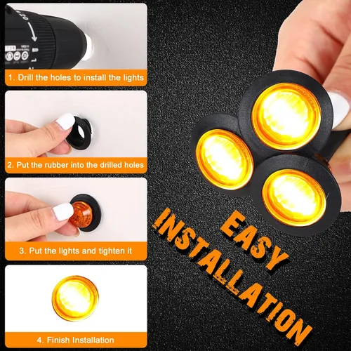 Vista 12 de 100 luces LED redondas de 3/4 pulgadas, 3 luces LED indicadoras laterales delanteras y traseras, luces direccionales IP68 impermeables para camión