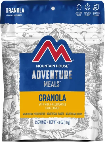Vista 2 de Mountain House Granola con leche y arándanos Alimentos liofilizados para mochileros y campamentos 2 porciones y arroz frito con pollo