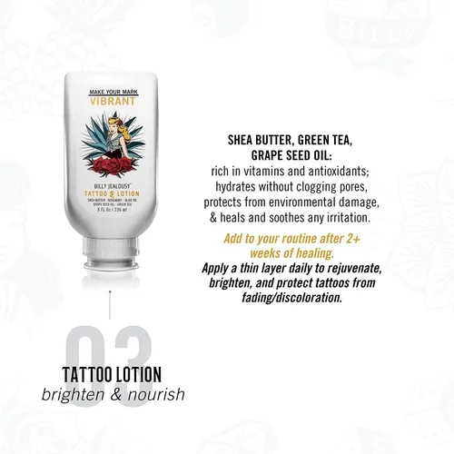 Vista 9 de Billy Jealousy Tattoo Lotion for All Skin Types Formulated with Shea Butter, Essential Oils & Green Tea Leaf Extract, Tattoo Aftercare that