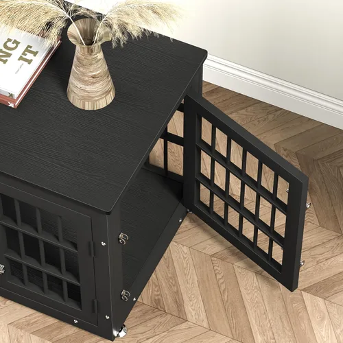 Vista 7 de rehomerance Mueble de jaula de perro resistente de 26 pulgadas para perros pequeños, mesa auxiliar decorativa para casa de mascotas, muebles de Negro