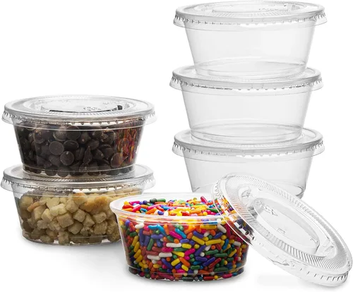 Vista 9 de Vasos de porción desechables de plástico transparente de 1 oz (100 juegos) - Vasos para condimentos, salsa, aderezo, gelatina con tapas Mini jello