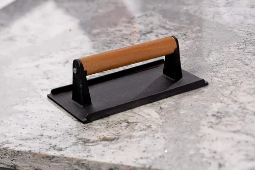 Vista 6 de EcoQuality - Prensa rectangular para parrilla con mango de madera de 9 x 5 pulgadas, resistente, prensa de tocino, prensa de hamburguesas, prensa