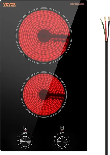Vista 13 de VEVOR Placa de cocina eléctrica de cerámica, estufa eléctrica integrada, con panel de vidrio, control de perilla, 11 niveles de calor, para diversos