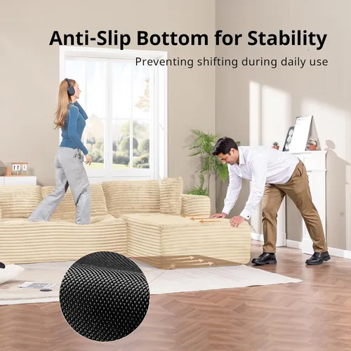 Vista 5 de LUCKLIFE - Sofá seccional modular con chaise en forma de L, tapizado en pana, sofás sin huesos para sala de estar, sofá cama extragrande, no Beige