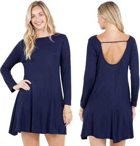 Vista 6 de Azules Vestido tipo túnica de manga larga para mujer, casual, cuello barco, con espalda redonda