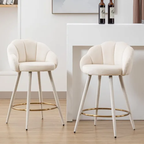 Vista 12 de Juego de 2 taburetes de bar de 25.5 pulgadas de altura de mostrador modernos con respaldo, cómodas sillas de bar de terciopelo para isla de cocina