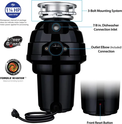 Vista 3 de Waste Maid 10-US-WM-658-3B - Sistema de trituración de residuos de alimentos de acero inoxidable anti-atascos, 1-1/4 HP Premium, Negro
