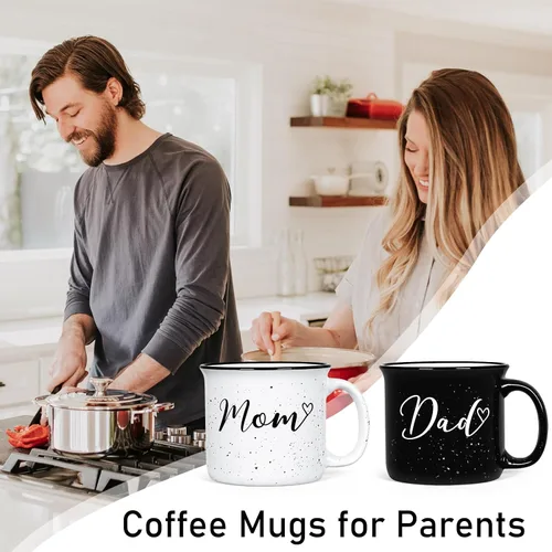 Vista 5 de YHRJWN Juego de tazas para padres nuevos, regalos para mamá y papá para parejas, perfecto para el día de la madre, día del padre y Navidad, 15 onzas